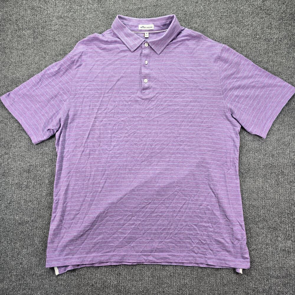 Peter Millar Crown Polo Shirt Mens XL Purple Striped Cotton Linen Blend